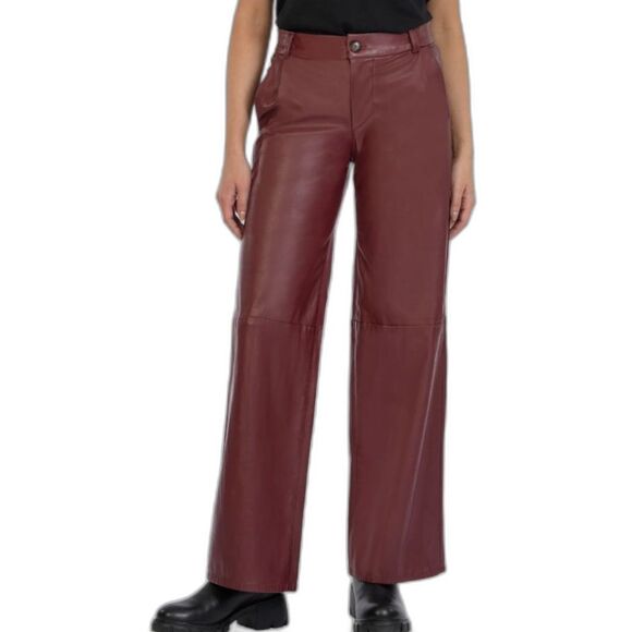 Kut From The Kloth NWOT Burgundy Vegan Leather High Rise Wide Leg Pants Size 8 - Picture 1 of 15